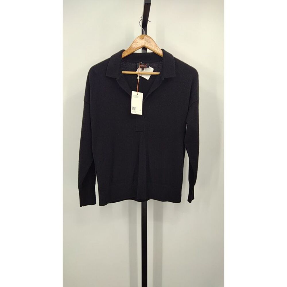 Quince Womens Mongolian Cashmere Polo Sweater Black Sleeved Top M